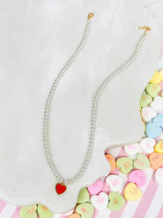 PREORDER: Pearl Bead Heart Charm Necklaces in Two Colors-[option4]-[option5]-[option6]-[option7]-[option8]-Womens-Clothing-Shop