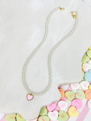 PREORDER: Pearl Bead Heart Charm Necklaces in Two Colors-[option4]-[option5]-[option6]-[option7]-[option8]-Womens-Clothing-Shop