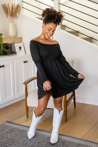 Picture Perfect Long Sleeve Skort Dress In Black-[option4]-[option5]-[option6]-[option7]-[option8]-Womens-Clothing-Shop