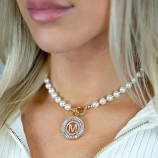 PREORDER: Pearl Chain Radiant Initial Necklace-[option4]-[option5]-[option6]-[option7]-[option8]-Womens-Clothing-Shop