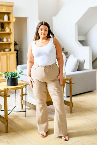 Serenity High Rise Tummy Control Flares in Khaki-[option4]-[option5]-[option6]-[option7]-[option8]-Womens-Clothing-Shop