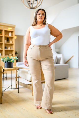 Serenity High Rise Tummy Control Flares in Khaki-[option4]-[option5]-[option6]-[option7]-[option8]-Womens-Clothing-Shop
