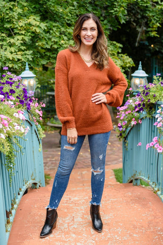 Sierra Long Sleeve Eyelash Sweater Knit Top In Rust-[option4]-[option5]-[option6]-[option7]-[option8]-Womens-Clothing-Shop