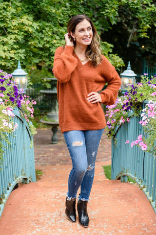Sierra Long Sleeve Eyelash Sweater Knit Top In Rust-[option4]-[option5]-[option6]-[option7]-[option8]-Womens-Clothing-Shop