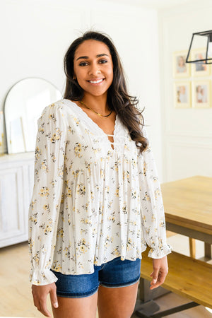Sing Softly Lace Trim Floral Blouse-[option4]-[option5]-[option6]-[option7]-[option8]-Womens-Clothing-Shop