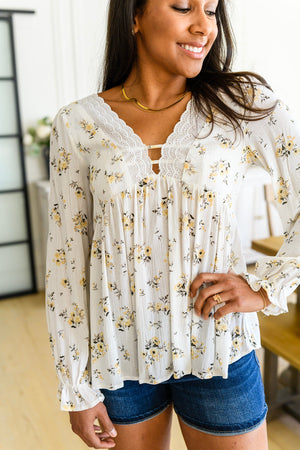 Sing Softly Lace Trim Floral Blouse-[option4]-[option5]-[option6]-[option7]-[option8]-Womens-Clothing-Shop