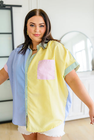 Soft in Stripes Color Block Blouse-[option4]-[option5]-[option6]-[option7]-[option8]-Womens-Clothing-Shop