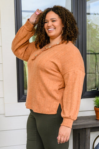 Speak Sweetly Textured Knit Top With Buttons In Rust-[option4]-[option5]-[option6]-[option7]-[option8]-Womens-Clothing-Shop