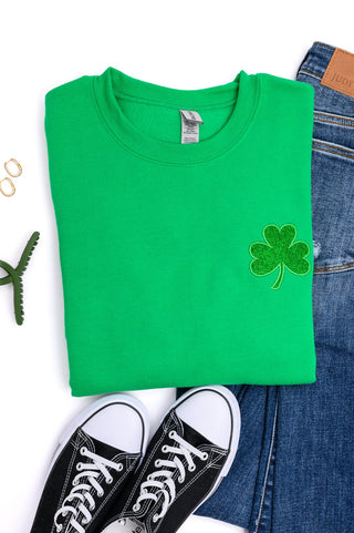 PREORDER: Embroidered Shamrock Glitter Sweatshirt in Two Colors-[option4]-[option5]-[option6]-[option7]-[option8]-Womens-Clothing-Shop