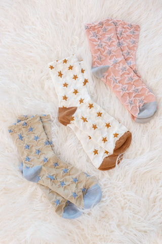 Star Design Socks In Beige-OS-[option4]-[option5]-[option6]-[option7]-[option8]-Womens-Clothing-Shop