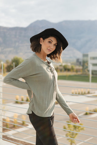 Straight Laced Ribbed Top In Sage-[option4]-[option5]-[option6]-[option7]-[option8]-Womens-Clothing-Shop