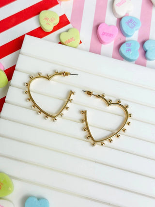 PREORDER: Studded Gold Heart Hoop Earrings in Two Colors-[option4]-[option5]-[option6]-[option7]-[option8]-Womens-Clothing-Shop