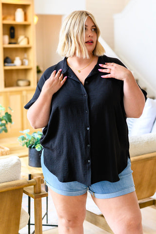 Sweet Simplicity Button Down Blouse in Black-[option4]-[option5]-[option6]-[option7]-[option8]-Womens-Clothing-Shop