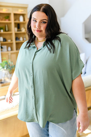Sweet Simplicity Button Down Blouse in Sage-[option4]-[option5]-[option6]-[option7]-[option8]-Womens-Clothing-Shop