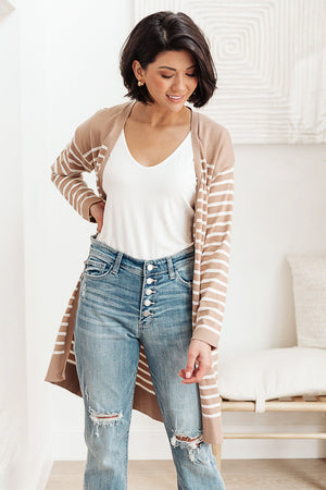 Swift Stripes Pocket Cardigan In Taupe-[option4]-[option5]-[option6]-[option7]-[option8]-Womens-Clothing-Shop