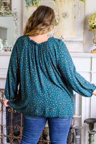 The Time Is Now Spotted Blouse In Teal-[option4]-[option5]-[option6]-[option7]-[option8]-Womens-Clothing-Shop