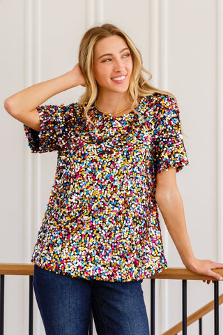 Times Square Sequin Short Sleeve Top-[option4]-[option5]-[option6]-[option7]-[option8]-Womens-Clothing-Shop