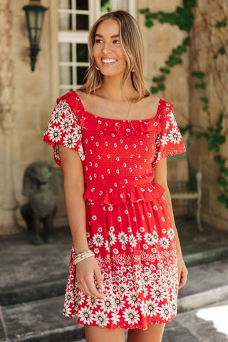 Daisy Chains Dress in Red-[option4]-[option5]-[option6]-[option7]-[option8]-Womens-Clothing-Shop