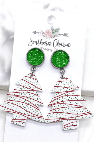 Green Sparkle & Snack Cake Christmas Tree Earrings-[option4]-[option5]-[option6]-[option7]-[option8]-Womens-Clothing-Shop
