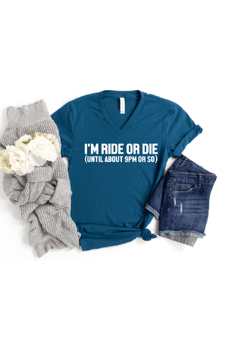 PREORDER: Ride or Die Graphic V-Neck Tee in Deep Teal V-Neck-[option4]-[option5]-[option6]-[option7]-[option8]-Womens-Clothing-Shop