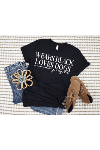PREORDER: Wears Black, Loves Dogs Graphic Tee in Heather Black-[option4]-[option5]-[option6]-[option7]-[option8]-Womens-Clothing-Shop