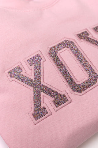 PREORDER: Embroidered XOXO Glitter Sweatshirt in Four Colors-[option4]-[option5]-[option6]-[option7]-[option8]-Womens-Clothing-Shop