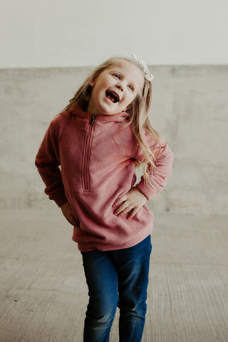 Youth Halfzip Sweatshirt- Cozy Cutie Raspberry-[option4]-[option5]-[option6]-[option7]-[option8]-Womens-Clothing-Shop