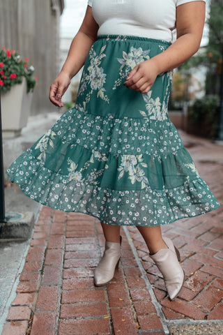 Zoe Floral Middi Skirt in Hunter Green-[option4]-[option5]-[option6]-[option7]-[option8]-Womens-Clothing-Shop