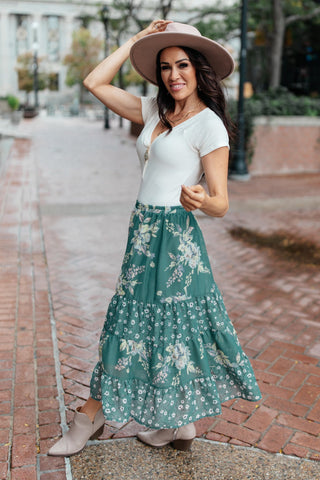 Zoe Floral Middi Skirt in Hunter Green-[option4]-[option5]-[option6]-[option7]-[option8]-Womens-Clothing-Shop