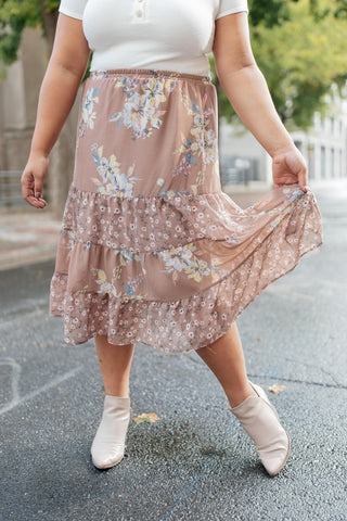Zoe Floral Middi Skirt in Mocha-[option4]-[option5]-[option6]-[option7]-[option8]-Womens-Clothing-Shop