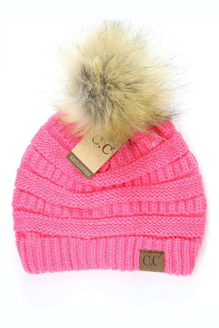 Adult Fur Pom CC Beanie-New Candy Pink-[option4]-[option5]-[option6]-[option7]-[option8]-Womens-Clothing-Shop