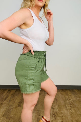 Linen Frayed Hem Drawstring Shorts With Pockets-[option4]-[option5]-[option6]-[option7]-[option8]-Womens-Clothing-Shop