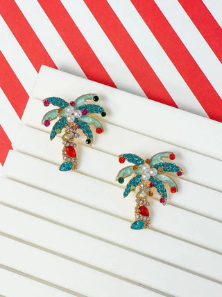 PREORDER: Holiday Jewel & Pearl Palm Tree Stud Earrings-One Size-[option4]-[option5]-[option6]-[option7]-[option8]-Womens-Clothing-Shop