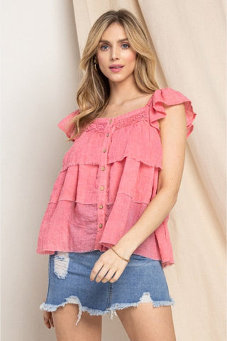 Mommy & Me | Buttoned Ruffled Top-Strawberry-S-[option4]-[option5]-[option6]-[option7]-[option8]-Womens-Clothing-Shop