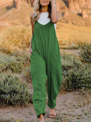 Sleeveless V-Neck Pocketed Jumpsuit-Mid Green-S-[option4]-[option5]-[option6]-[option7]-[option8]-Womens-Clothing-Shop