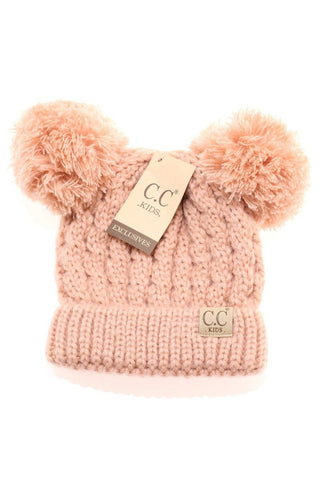 Kids Solid Double Pom CC Beanie-Indie Pink-[option4]-[option5]-[option6]-[option7]-[option8]-Womens-Clothing-Shop