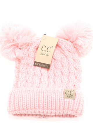 Kids Solid Double Pom CC Beanie-Pale Pink-[option4]-[option5]-[option6]-[option7]-[option8]-Womens-Clothing-Shop