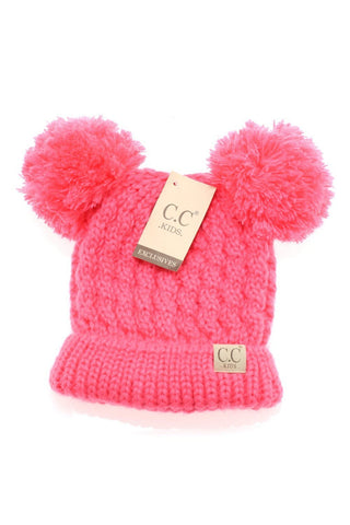 Kids Solid Double Pom CC Beanie-Candy Pink-[option4]-[option5]-[option6]-[option7]-[option8]-Womens-Clothing-Shop