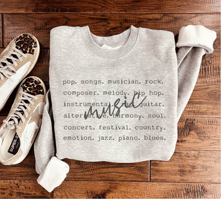 PREORDER: Music Words Sweatshirt in Two Colors-[option4]-[option5]-[option6]-[option7]-[option8]-Womens-Clothing-Shop