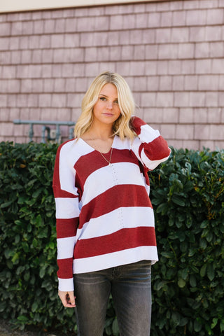 Room With A View Striped V-Neck Sweater in Rust-[option4]-[option5]-[option6]-[option7]-[option8]-Womens-Clothing-Shop
