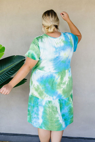 Tiered Tie Dye Dress In Turquoise & Green-[option4]-[option5]-[option6]-[option7]-[option8]-Womens-Clothing-Shop